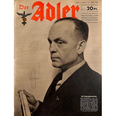 0634	 DER ADLER	 -No.	9	-1943	 vintage German Luftwaffe Magazine Air Force WW2 WWII 