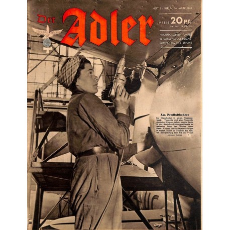 0635	 DER ADLER	 -No.	6	-1943	 vintage German Luftwaffe Magazine Air Force WW2 WWII 