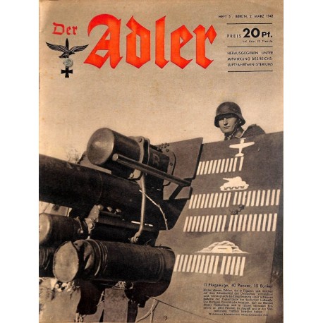 0638	 DER ADLER	 -No.	5	-1943	 vintage German Luftwaffe Magazine Air Force WW2 WWII 