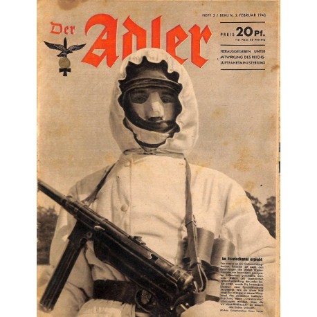 0647	 DER ADLER	 -No.	3	-1943	 vintage German Luftwaffe Magazine Air Force WW2 WWII 