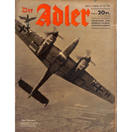 0655	 DER ADLER	 -No.	15	-1943	 vintage German Luftwaffe Magazine Air Force WW2 WWII 