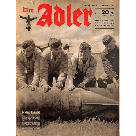 0665	 DER ADLER	 -No.	19	-1943	 vintage German Luftwaffe Magazine Air Force WW2 WWII