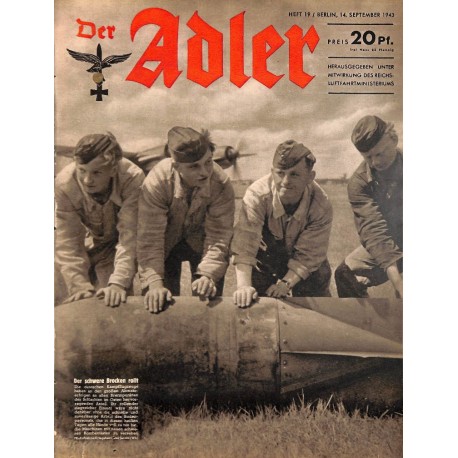 0666	 DER ADLER	 -No.	19	-1943	 vintage German Luftwaffe Magazine Air Force WW2 WWII 