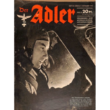 0671	 DER ADLER	 -No.	23	-1943	 vintage German Luftwaffe Magazine Air Force WW2 WWII 