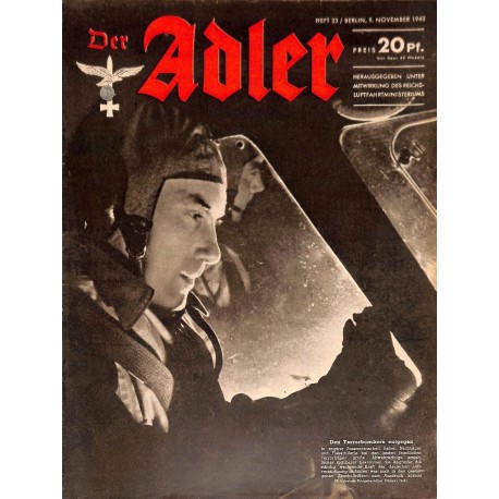 0673	 DER ADLER	 -No.	23	-1943	 vintage German Luftwaffe Magazine Air Force WW2 WWII 