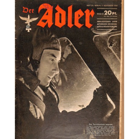 0674	 DER ADLER	 -No.	23	-1943	 vintage German Luftwaffe Magazine Air Force WW2 WWII