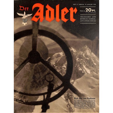 0687	 DER ADLER	 -No.	2	-1943	 vintage German Luftwaffe Magazine Air Force WW2 WWII 