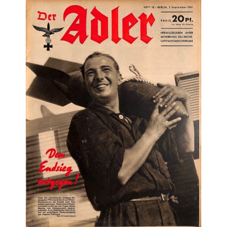 0689	 DER ADLER	 -No.	18	-1941	 vintage German Luftwaffe Magazine Air Force WW2 WWII