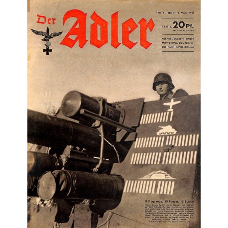 0716	 DER ADLER	 -No.	5	-1943	 vintage German Luftwaffe Magazine Air Force WW2 WWII