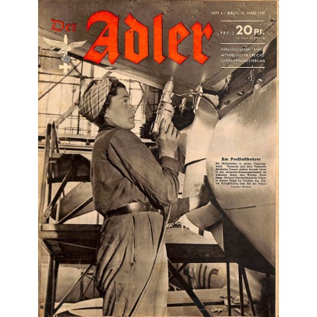 0717	 DER ADLER	 -No.	6	-1943	 vintage German Luftwaffe Magazine Air Force WW2 WWII 