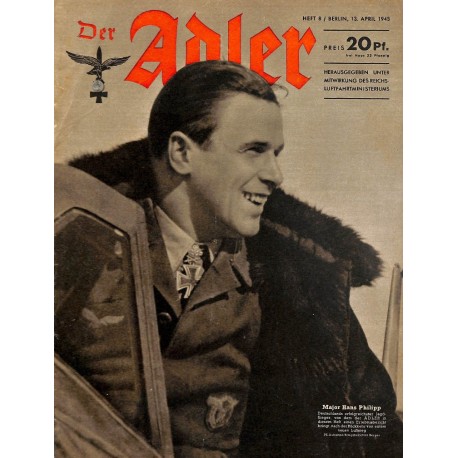 0718	 DER ADLER	 -No.	8	-1943	 vintage German Luftwaffe Magazine Air Force WW2 WWII 