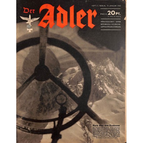 0728	 DER ADLER	 -No.	2	-1943	 vintage German Luftwaffe Magazine Air Force WW2 WWII