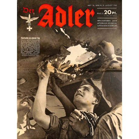 0731	 DER ADLER	 -No.	18	-1943	 vintage German Luftwaffe Magazine Air Force WW2 WWII