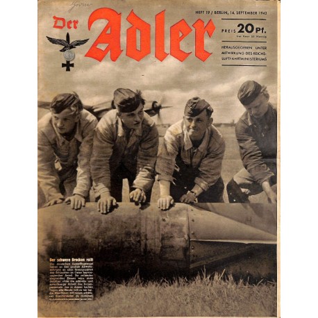 0732	 DER ADLER	 -No.	19	-1943	 vintage German Luftwaffe Magazine Air Force WW2 WWII 