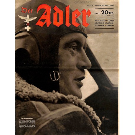 0735	 DER ADLER	 -No.	6	-1942	 vintage German Luftwaffe Magazine Air Force WW2 WWII 