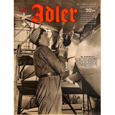 0739	 DER ADLER	 -No.	6	-1943	 vintage German Luftwaffe Magazine Air Force WW2 WWII