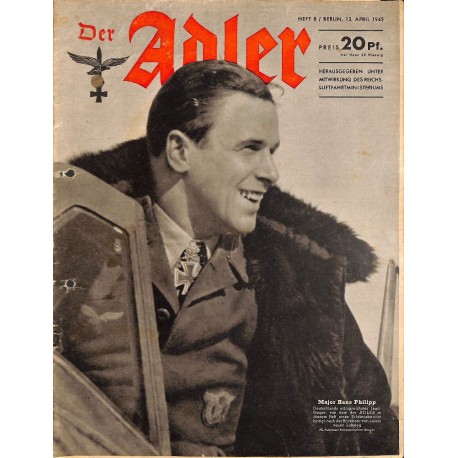 0743	 DER ADLER	 -No.	8	-1943	 vintage German Luftwaffe Magazine Air Force WW2 WWII 