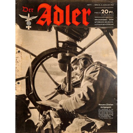 0747	 DER ADLER	 -No.	1	-1942	 vintage German Luftwaffe Magazine Air Force WW2 WWII