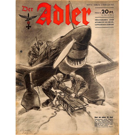 0749	 DER ADLER	 -No.	3	-1942	 vintage German Luftwaffe Magazine Air Force WW2 WWII 