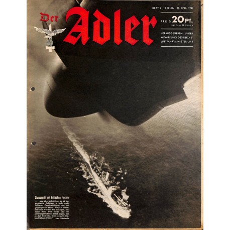 0750	 DER ADLER	 -No.	9	-1942	 vintage German Luftwaffe Magazine Air Force WW2 WWII 