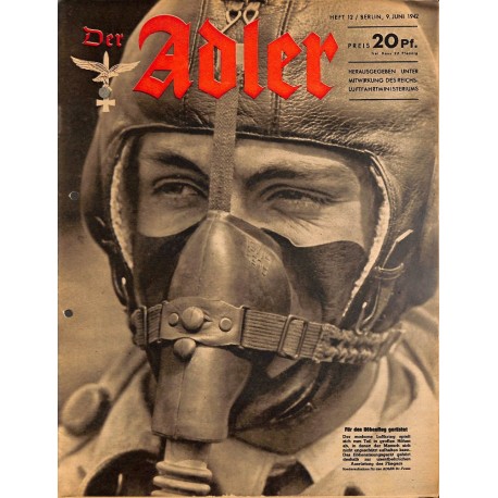 0752	 DER ADLER	 -No.	12	-1942	 vintage German Luftwaffe Magazine Air Force WW2 WWII 