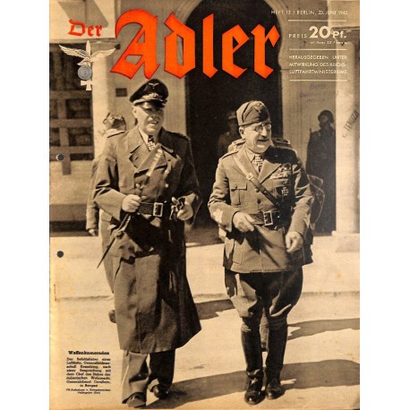 0753	 DER ADLER	 -No.	13	-1942	 vintage German Luftwaffe Magazine Air Force WW2 WWII