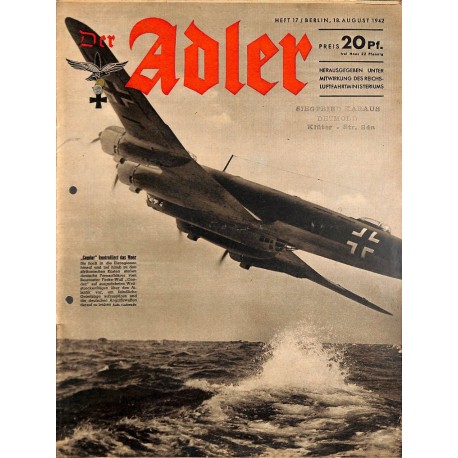 0759	 DER ADLER	 -No.	17	-1942	 vintage German Luftwaffe Magazine Air Force WW2 WWII 