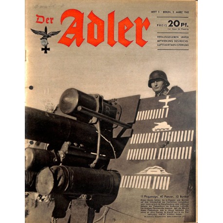 0768	 DER ADLER	 -No.	5	-1943	 vintage German Luftwaffe Magazine Air Force WW2 WWII