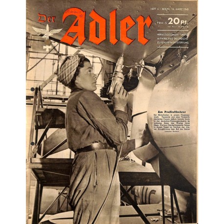 0769	 DER ADLER	 -No.	6	-1943	 vintage German Luftwaffe Magazine Air Force WW2 WWII 