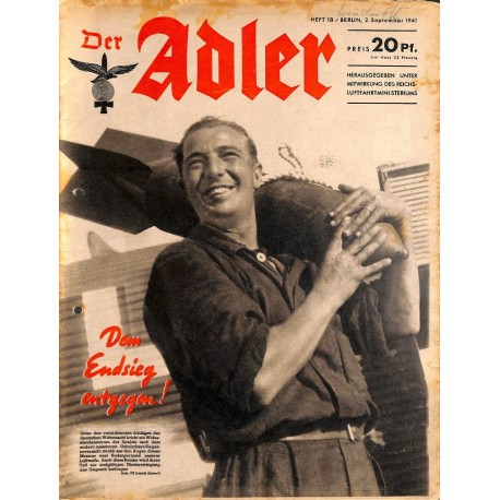 0774	 DER ADLER	 -No.	18	-1941	 vintage German Luftwaffe Magazine Air Force WW2 WWII