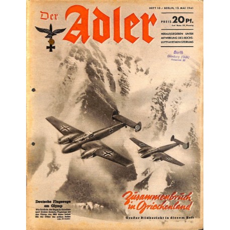 0785	 DER ADLER	 -No.	10	-1941	 vintage German Luftwaffe Magazine Air Force WW2 WWII