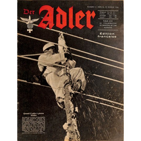 0791	 DER ADLER	 -No.	4	-1943 French edition/ edition francaise	 vintage German Luftwaffe Magazine Air Force WW2 WWII 