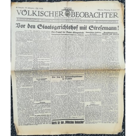 10751	 Kampfzeit VÖLKISCHER BEOBACHTER	 No. 65	 16.Juni 1925	 Vor dem Staatsgerichtshof mit Stresemann		