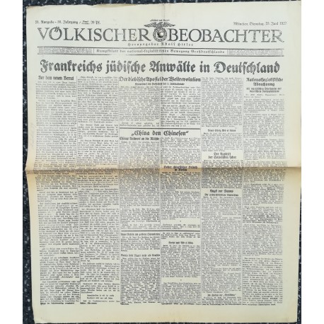 10757	 Kampfzeit VÖLKISCHER BEOBACHTER	 No. 71	 23.Juni 1925	 Frankreichs jüdische Anwälte in Deutschland		