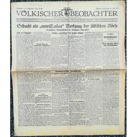 10758	 Kampfzeit VÖLKISCHER BEOBACHTER	 No. 72	 24.Juni 1925	 Schacht als "unwissendes" Werkzeug der jüdischen Börse		