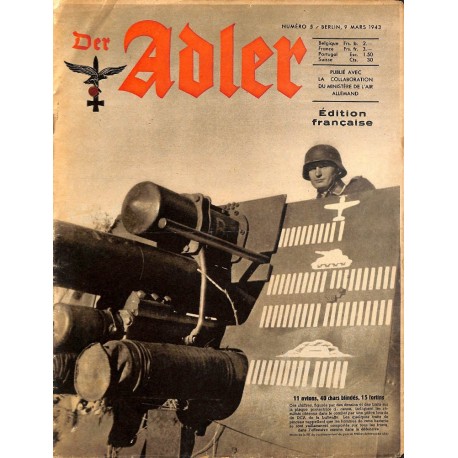 0794	 DER ADLER	 -No.	5	-1943 French edition/ edition francaise	 vintage German Luftwaffe Magazine Air Force WW2 WWII