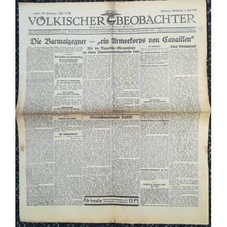 10763	 Kampfzeit VÖLKISCHER BEOBACHTER	 No. 78	 1.Juli 1925	 Die Barmatgegner - ein Armekorps von Canaillen			