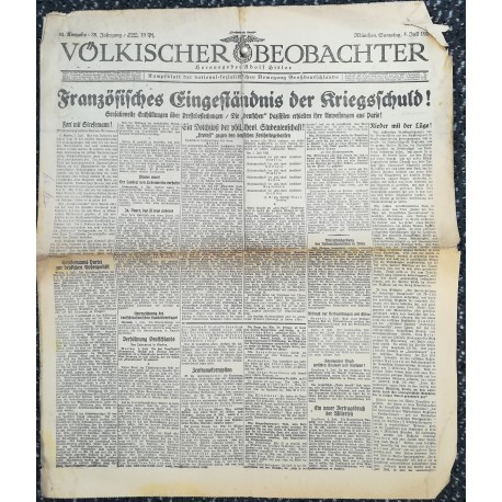 10765	 Kampfzeit VÖLKISCHER BEOBACHTER	 No. 81	 4.Juli 1925	 Französisches Eingeständnnis der Kriegsschuld		