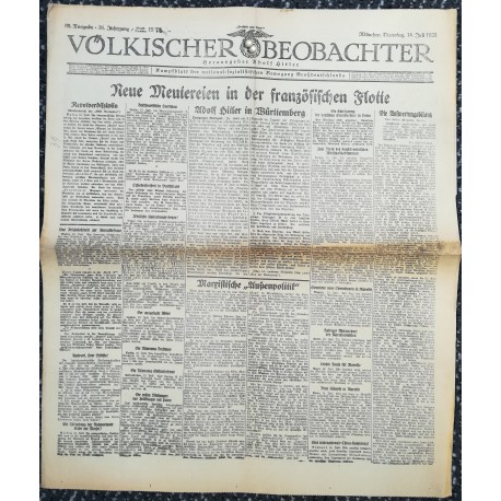 10771	 Kampfzeit VÖLKISCHER BEOBACHTER	 No. 89	 14.Juli 1925	 Neue Meuterei in der französischen Flotte, Adolf Hitler in Württem