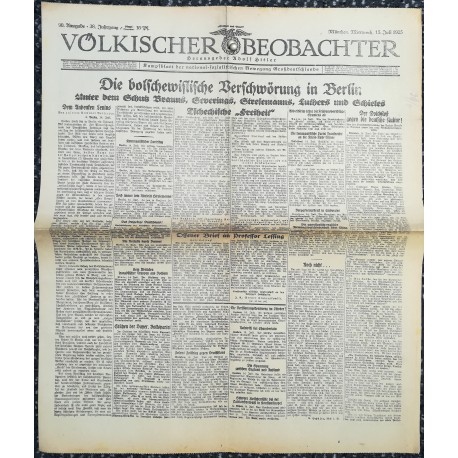 10772	 Kampfzeit VÖLKISCHER BEOBACHTER	 No. 90	 15.Juli 1925	 Die bolschewistische Verschwörung in Berlin		