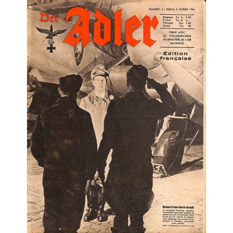 0795	 DER ADLER	 -No.	3	-1944 French edition/ edition francaise	 vintage German Luftwaffe Magazine Air Force WW2 WWII 