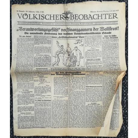 10766	 Kampfzeit VÖLKISCHER BEOBACHTER	 No. 82	 5./6.Juli 1925	 "Verantwortungsgefühl von Finanzgaunern der Wallstreet