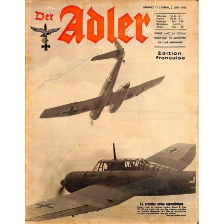 0796	 DER ADLER	 -No.	11	-1942 French edition/ edition francaise	 vintage German Luftwaffe Magazine Air Force WW2 WWII