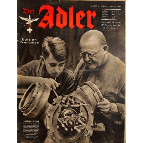 0799	 DER ADLER	 -No.	2	-1942 French edition/ edition francaise	 vintage German Luftwaffe Magazine Air Force WW2 WWII 