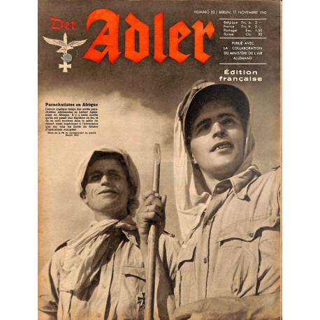 0802	 DER ADLER	 -No.	23	-1942 French edition/ edition francaise	 vintage German Luftwaffe Magazine Air Force WW2 WWII -