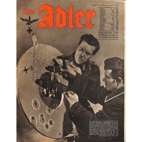 0808	 DER ADLER	 -No.	9	-1944 Europe edition	 vintage German Luftwaffe Magazine Air Force WW2 WWII 