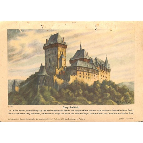 10358	 Third Reich print 	 fortress Burg Karlstein near Prague, printed 1941	