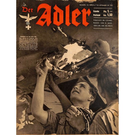 0836	 DER ADLER	 -No.	18	-1943 Spanish edition!	 vintage German Luftwaffe Magazine Air Force WW2 WWII