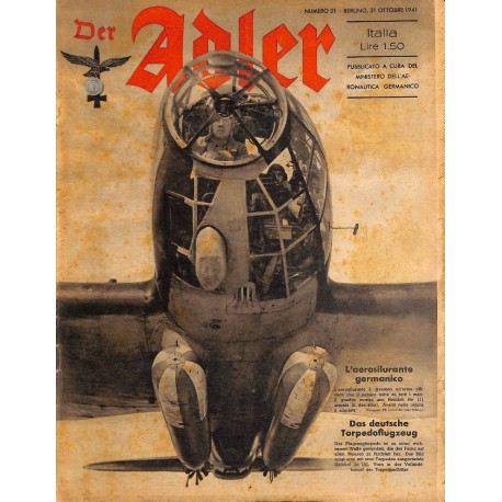 0844	 DER ADLER	 -No.	21	-1941 Italian issue	 vintage German Luftwaffe Magazine Air Force WW2 WWII