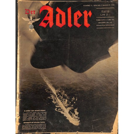 0852	 DER ADLER	 -No.	9	-1942 Italian issue	 vintage German Luftwaffe Magazine Air Force WW2 WWII